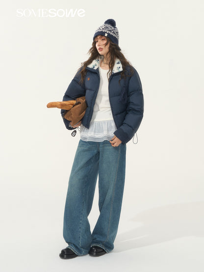 SOMESOWE S2508276 Fur collar splicing short down jacket