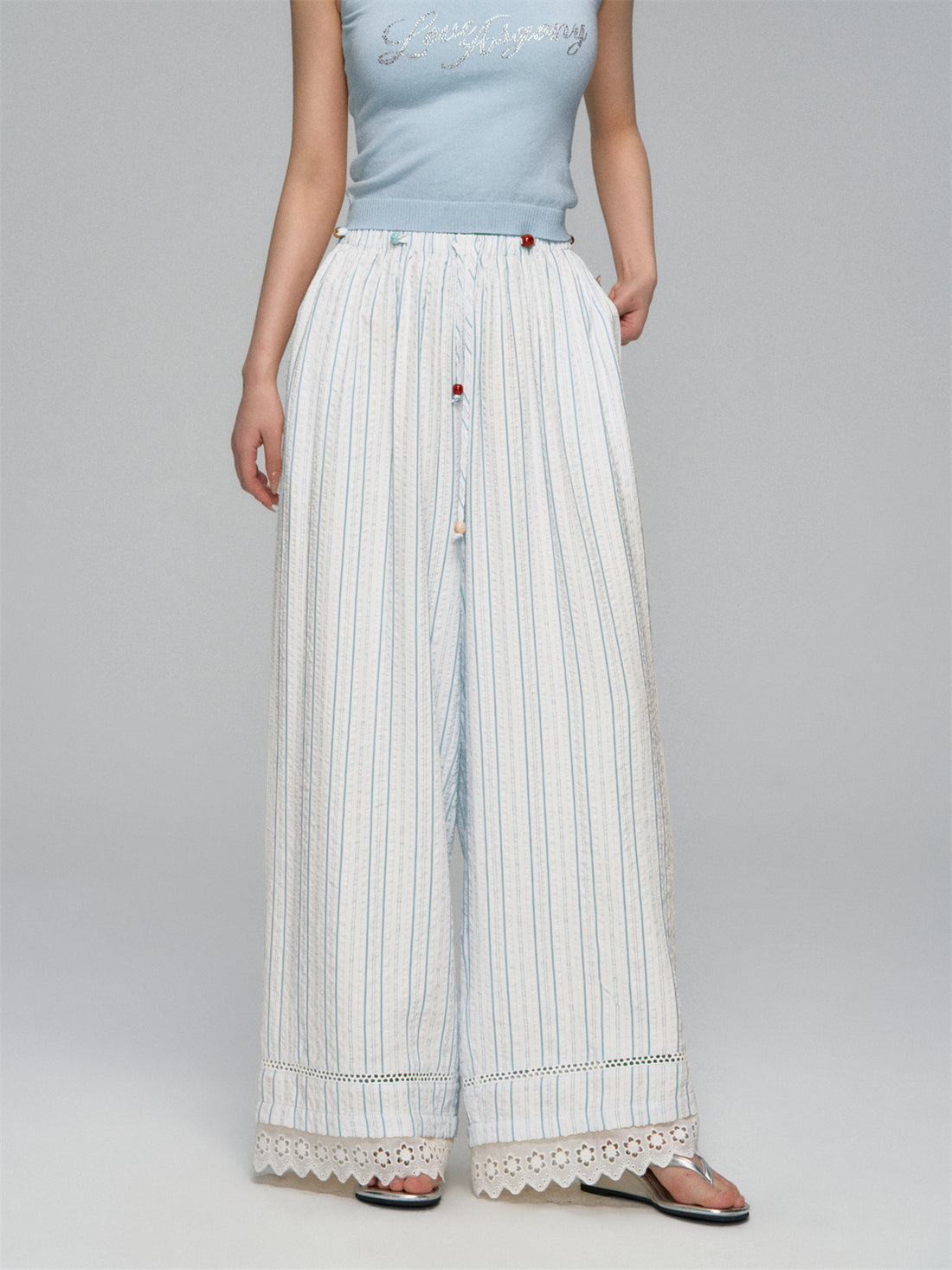 AsGony ASG25113 Striped lace straight leg casual pants (2color)