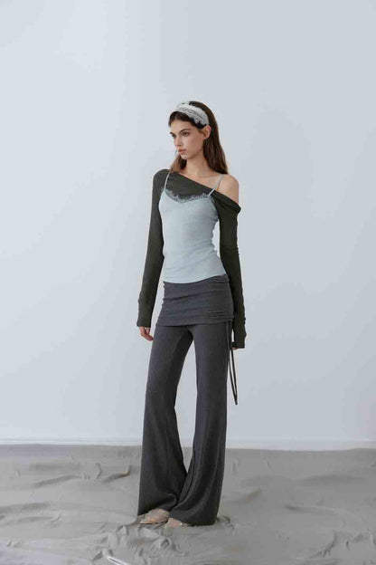 NONCESTNON N222 One shoulder fake two piece top