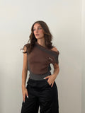 YJ1NGZYZJ One Shoulder Knit Top In Brown