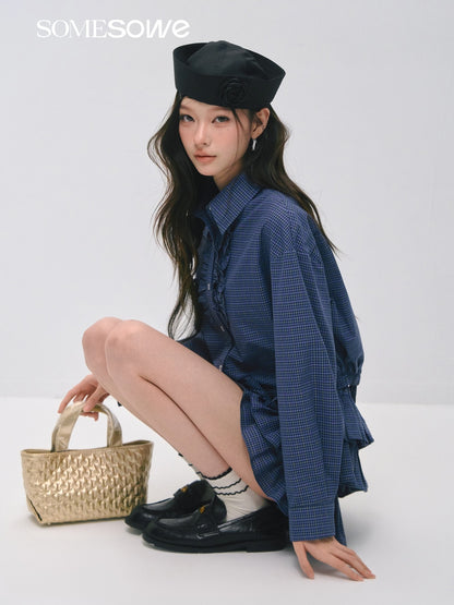SOMESOWE S2509029&amp;S2509030 Plaid ruffled silhouette short shirt + skirt