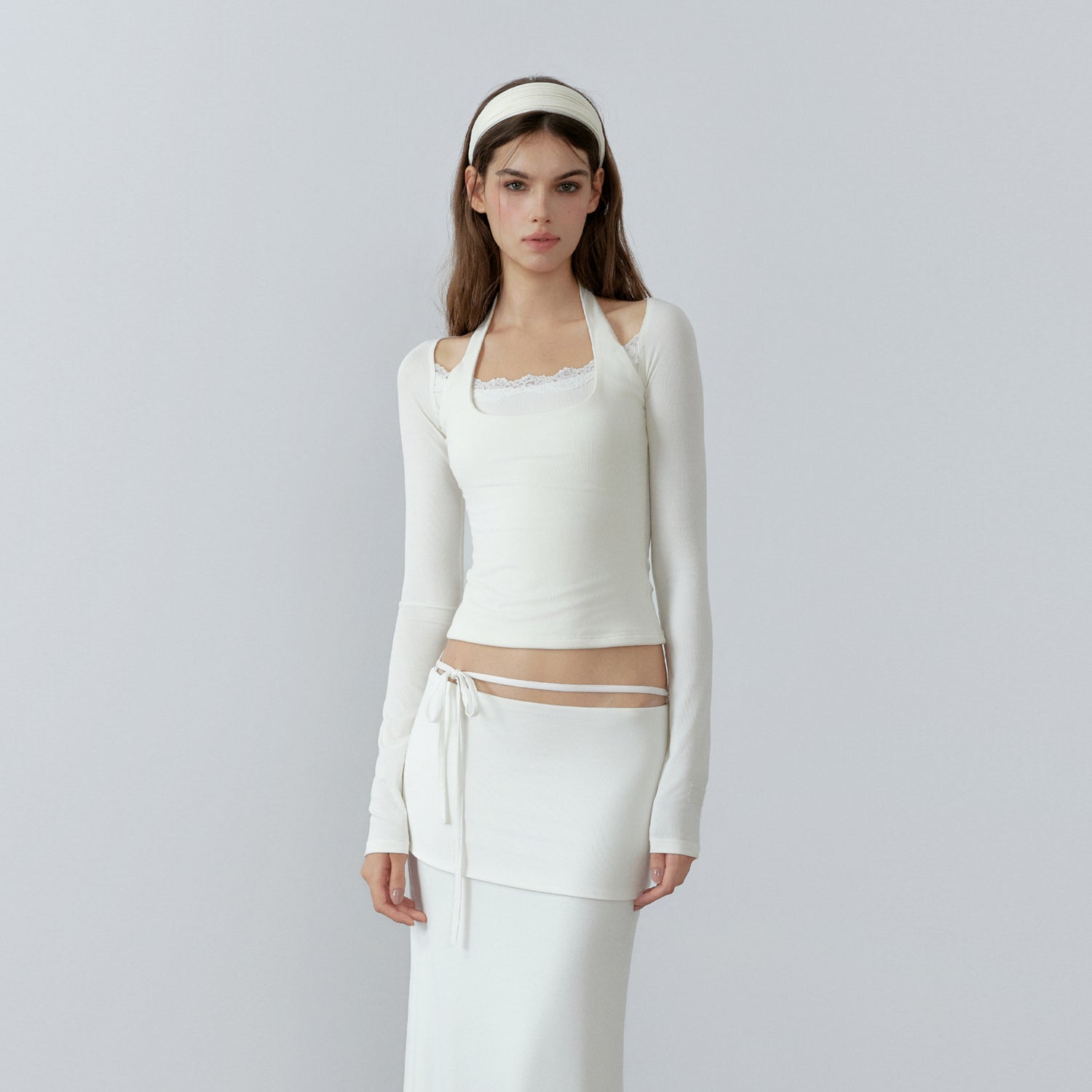 NONCESTNON N228 Fake two piece white long sleeve top