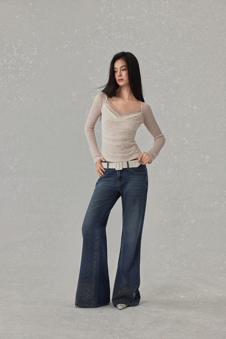 NONCESTNON N240 Lace collar long sleeved top