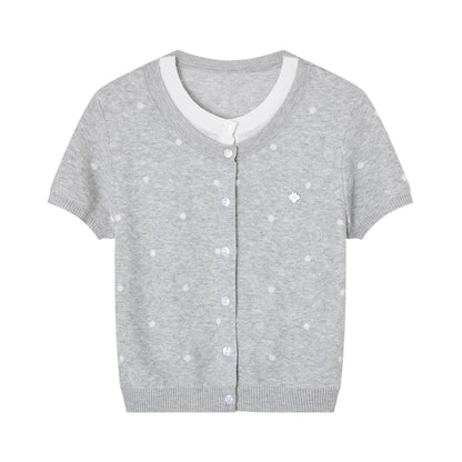 SOMESOWE S2609046 Wave Point Fake Two Knitted Tops