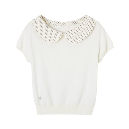 SOMESOWE S2609097 Doll collar patchwork knitted short sleeved shirt