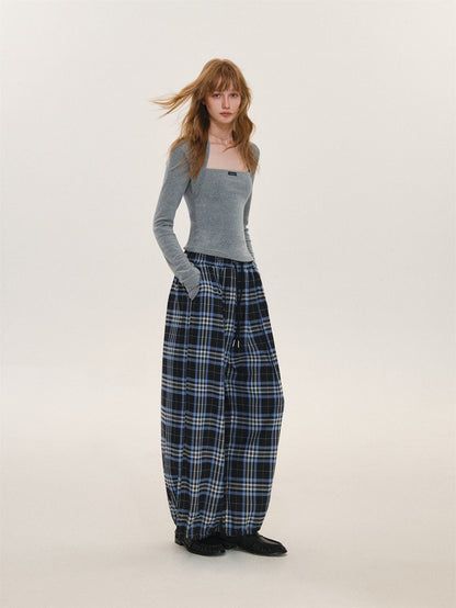 Asgony ASG26609 Plaid Wide-Leg Pants