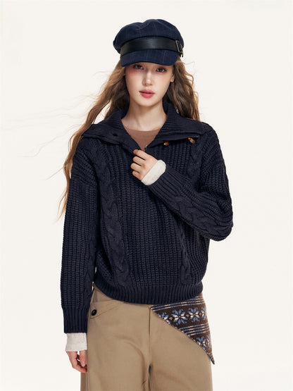 16DEWS 16D25385 Twisted coarse needle pullover sweater