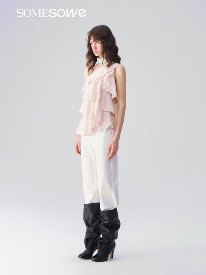 SOMESOWE S2609109 Multi layered ruffle edge sloping shoulder top