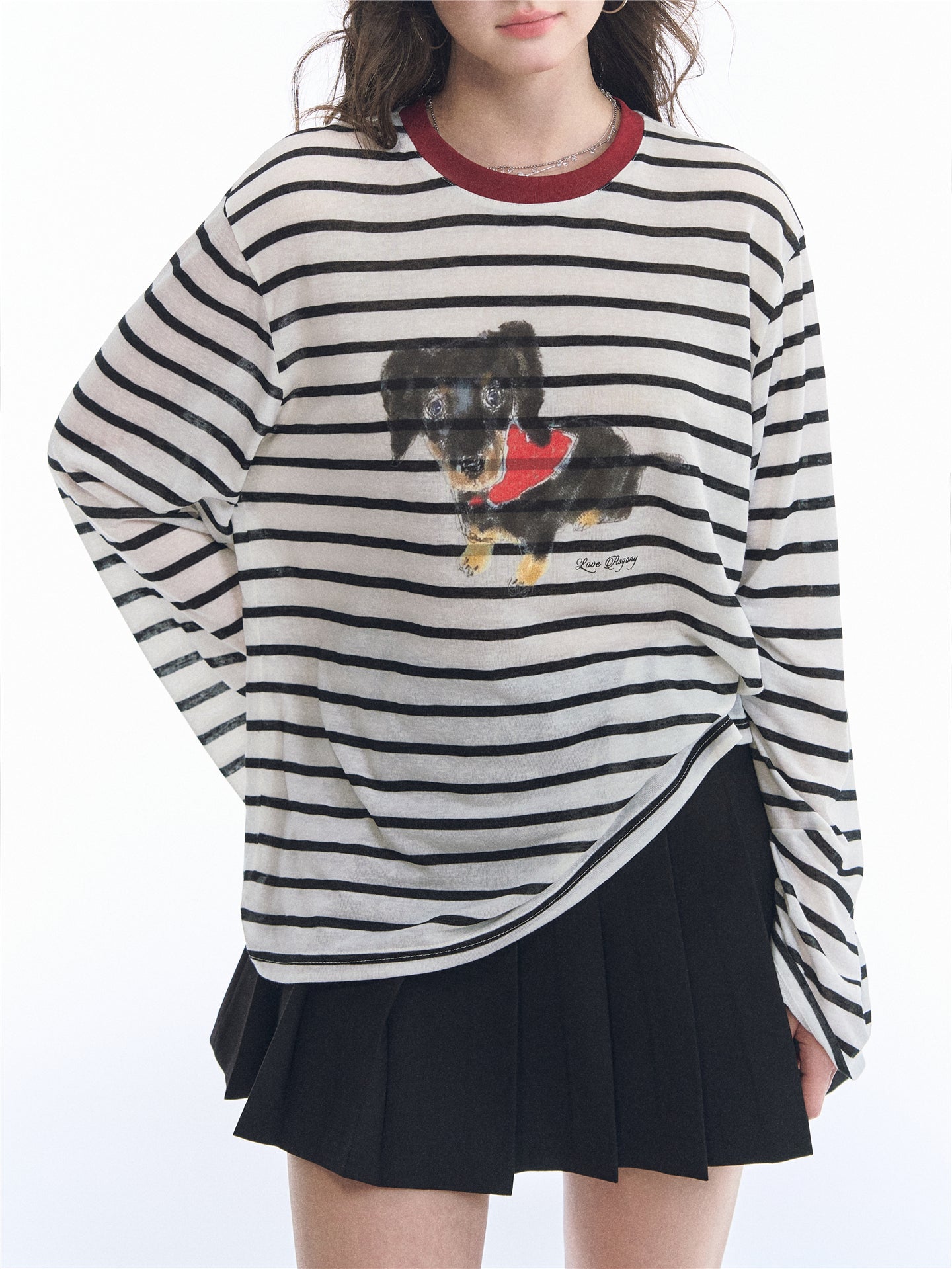 Asgony ASG26539 Striped Puppy Long-Sleeve T-Shirt