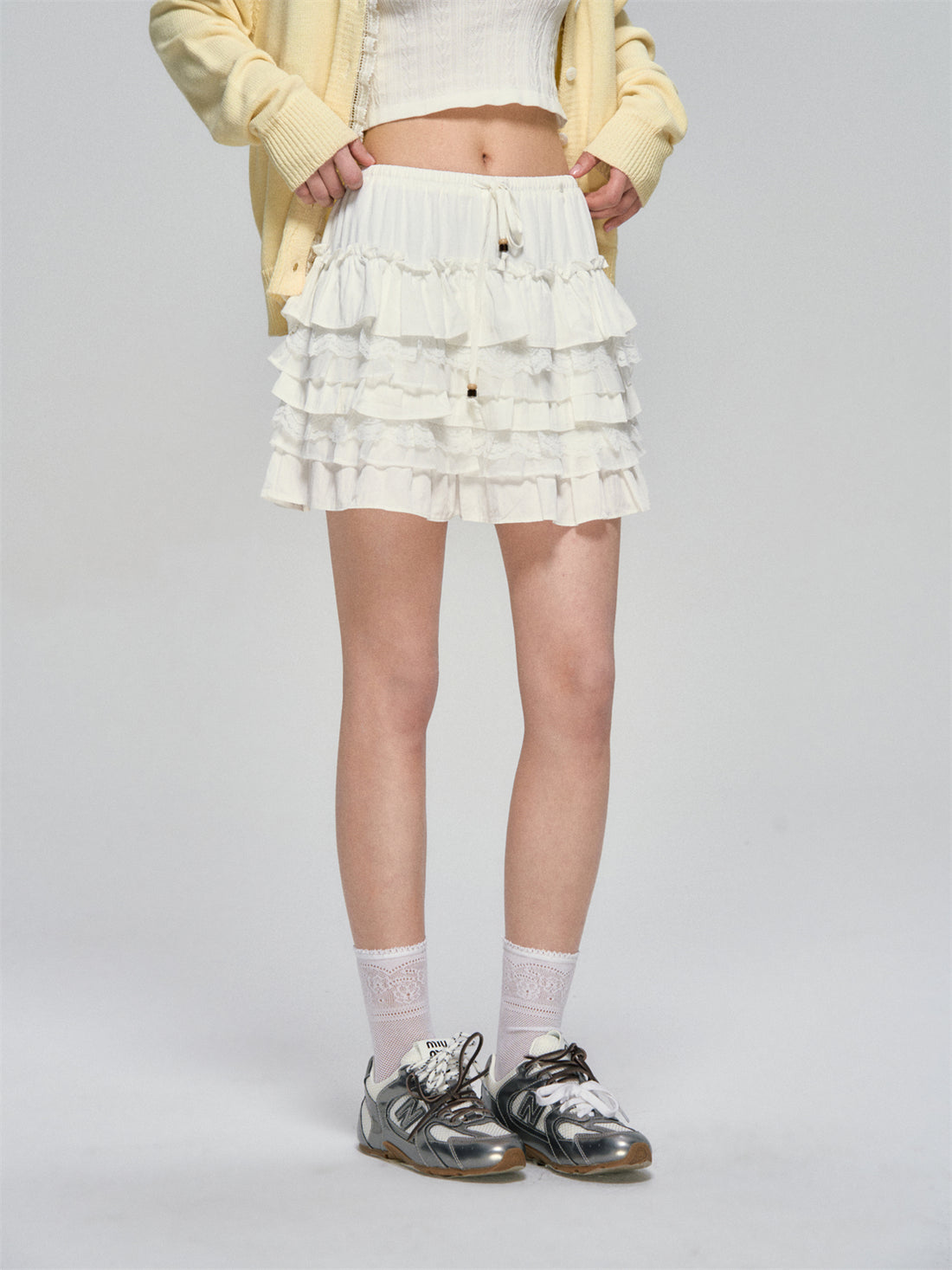 AsGony ASG25085 Lace contrasting tiered skirt