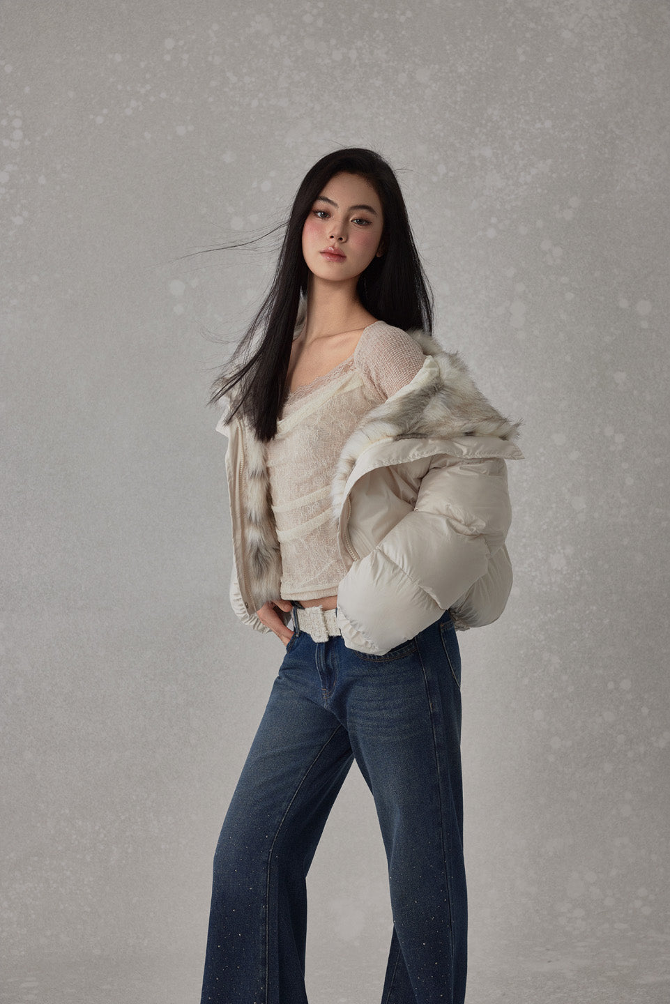 NONCESTNON N276 Fur-trimmed down jacket