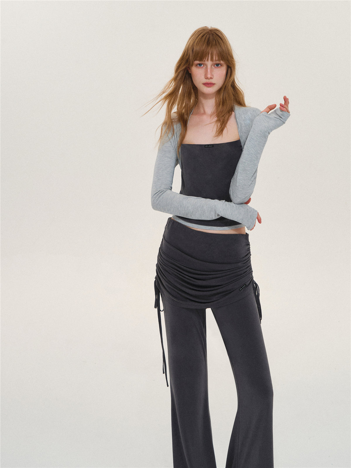 Asgony ASG26573 &amp; ASG26574 Faux Layered Long-Sleeve Top &amp; Flared Trousers with Overskirt