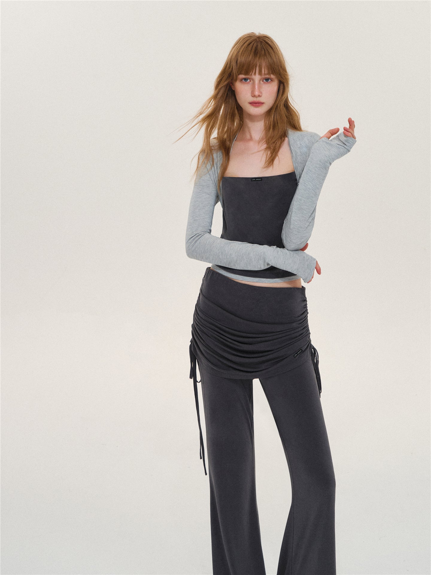 Asgony ASG26573 &amp; ASG26574 Faux Layered Long-Sleeve Top &amp; Flared Trousers with Overskirt
