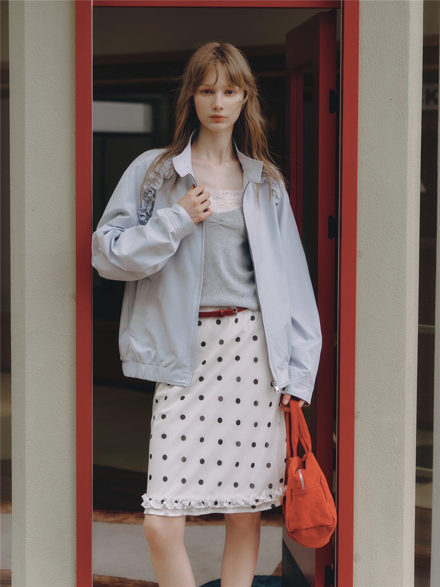 Asgony ASG26529 Ruffle-Edge Harrington Jacket