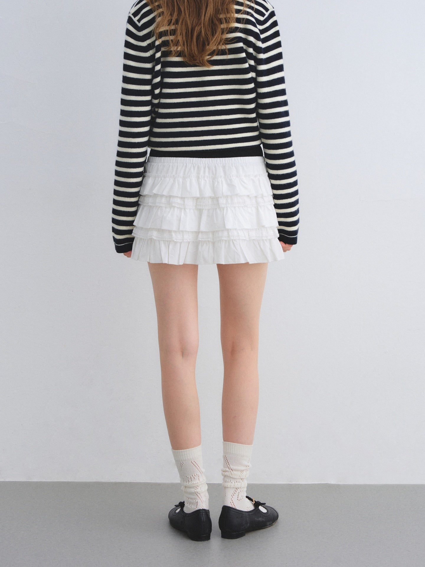AsGony ASG25678&amp;ASG25672 Wool round neck striped knitted cardigan + skirt set