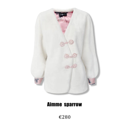 Aimme Sparrow 9067 Neo-Chinese V-neck fleece jacket