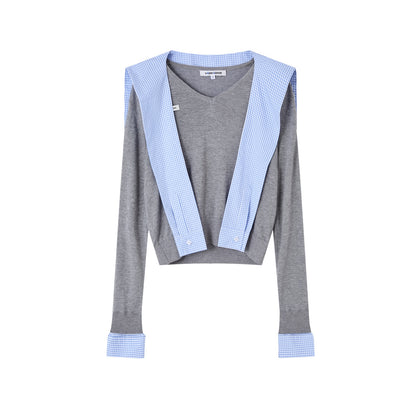 SOMESOWE S2508182 Sailor collar spliced knit top