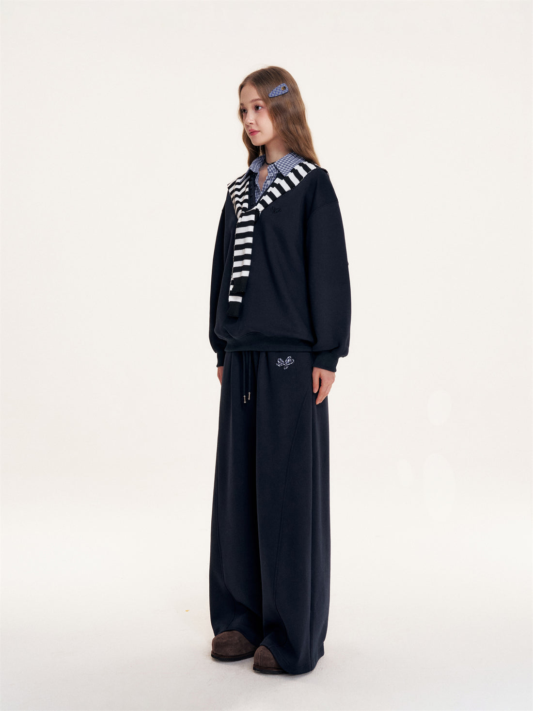 16DEWS 16D25401&amp;16D25402&amp;16D25414 Detachable shawl fake two-piece top + pants set