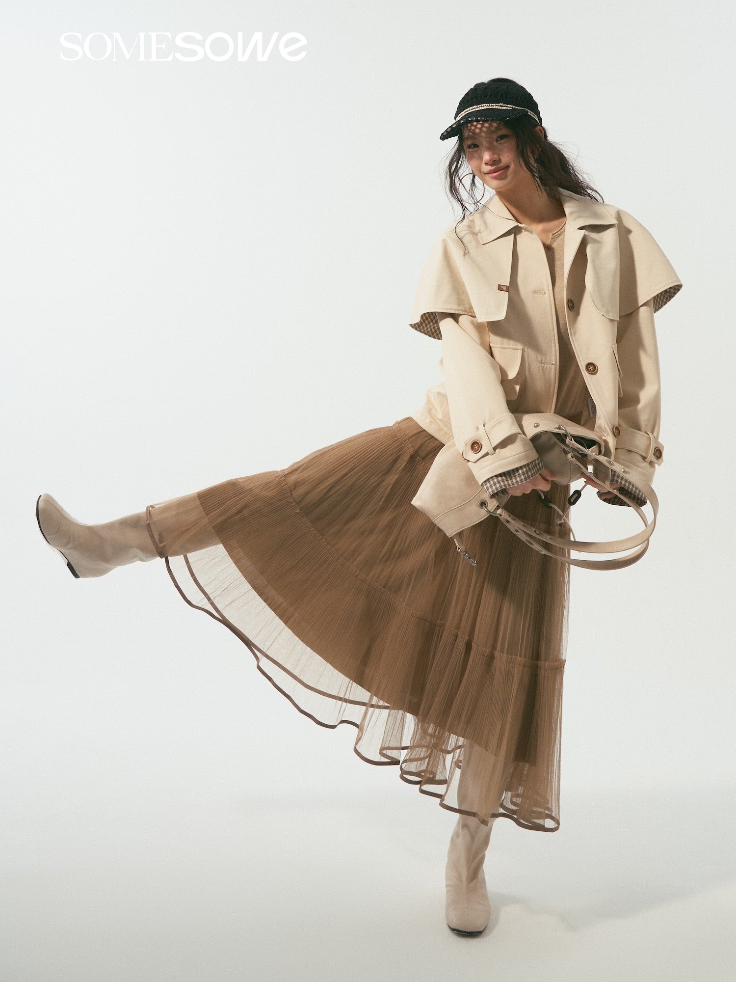 SOMESOWE S2508339 Detachable cape clip cotton jacket
