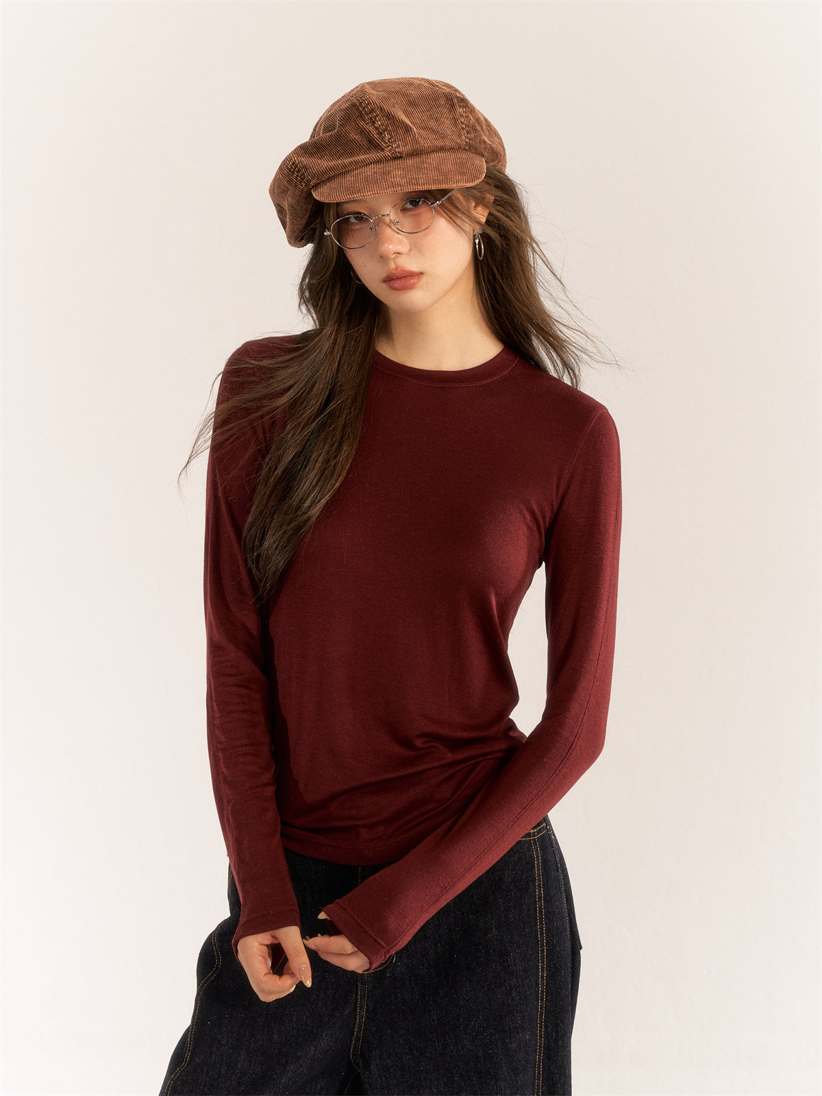 Asgony ASG24585 Fine wool all-match slim bottoming shirt top