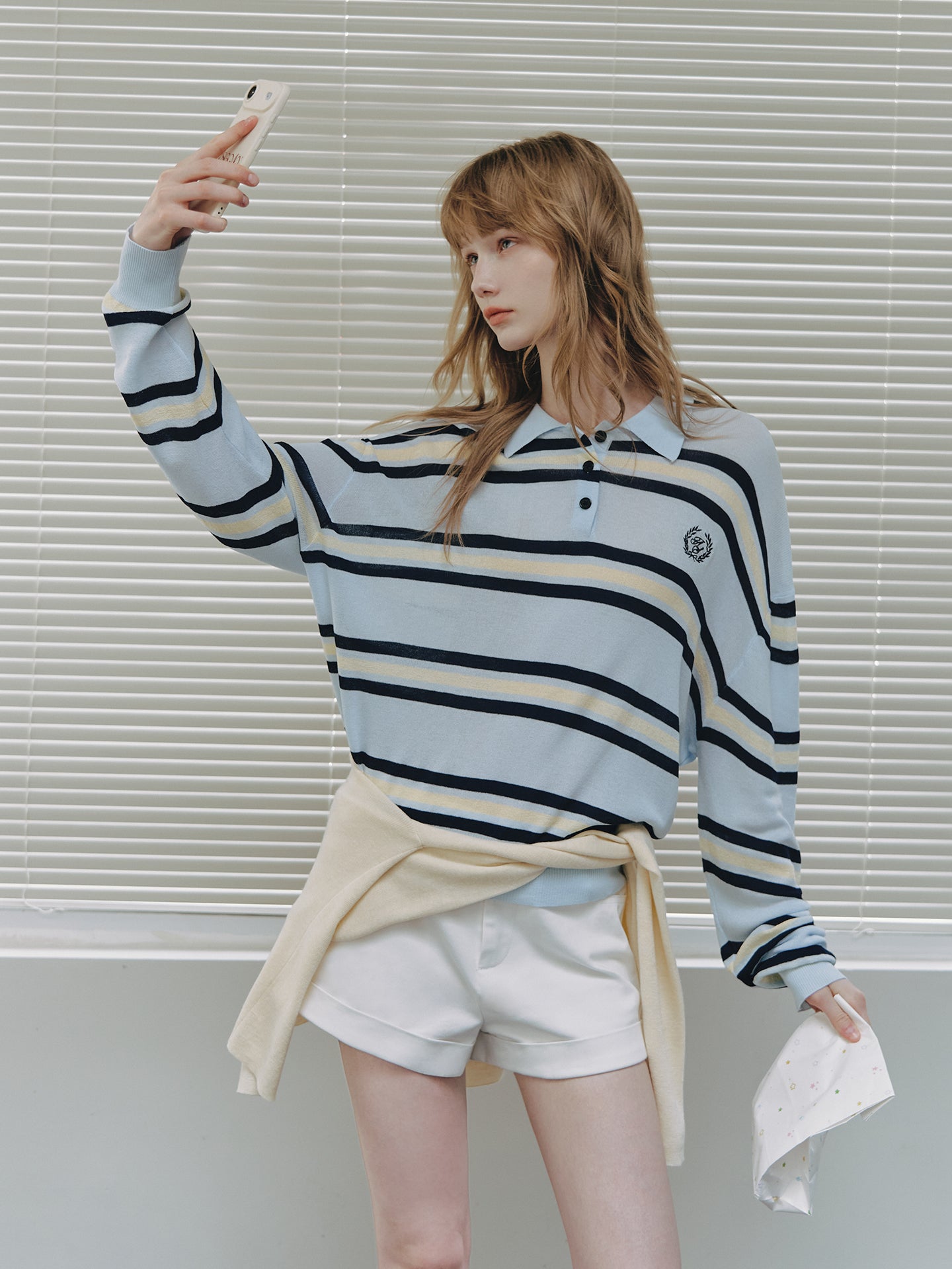 Asgony ASG26284 Striped Embroidered Knit Polo Shirt