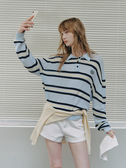 Asgony ASG26284 Striped Embroidered Knit Polo Shirt