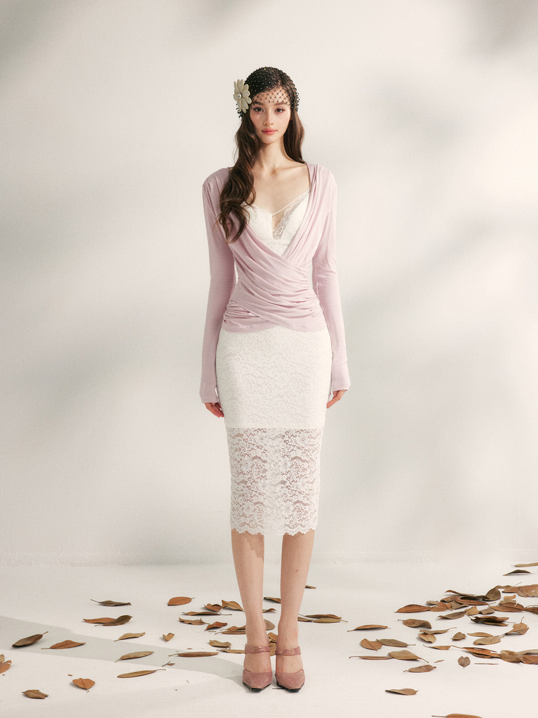 YZZI HE V-neck pleated waist cinching top