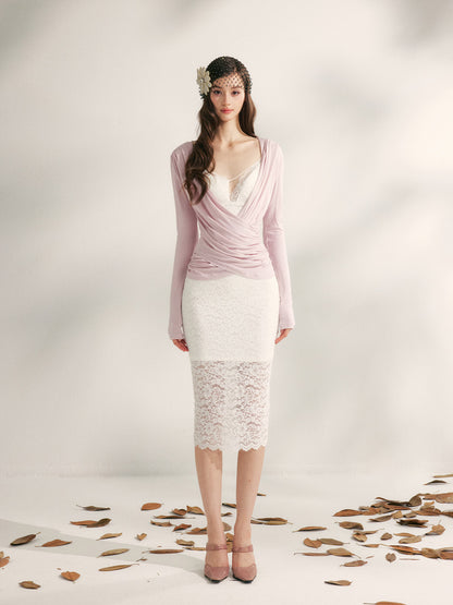 YZZI HE V-neck pleated waist cinching top