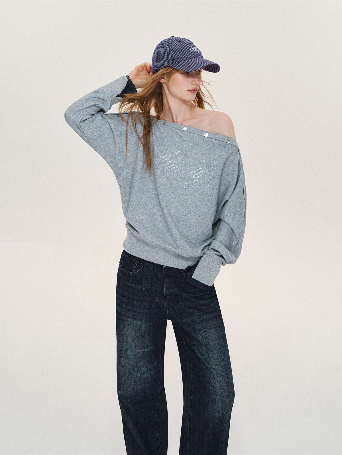 Asgony ASG26567 Printed One-Shoulder Sweater