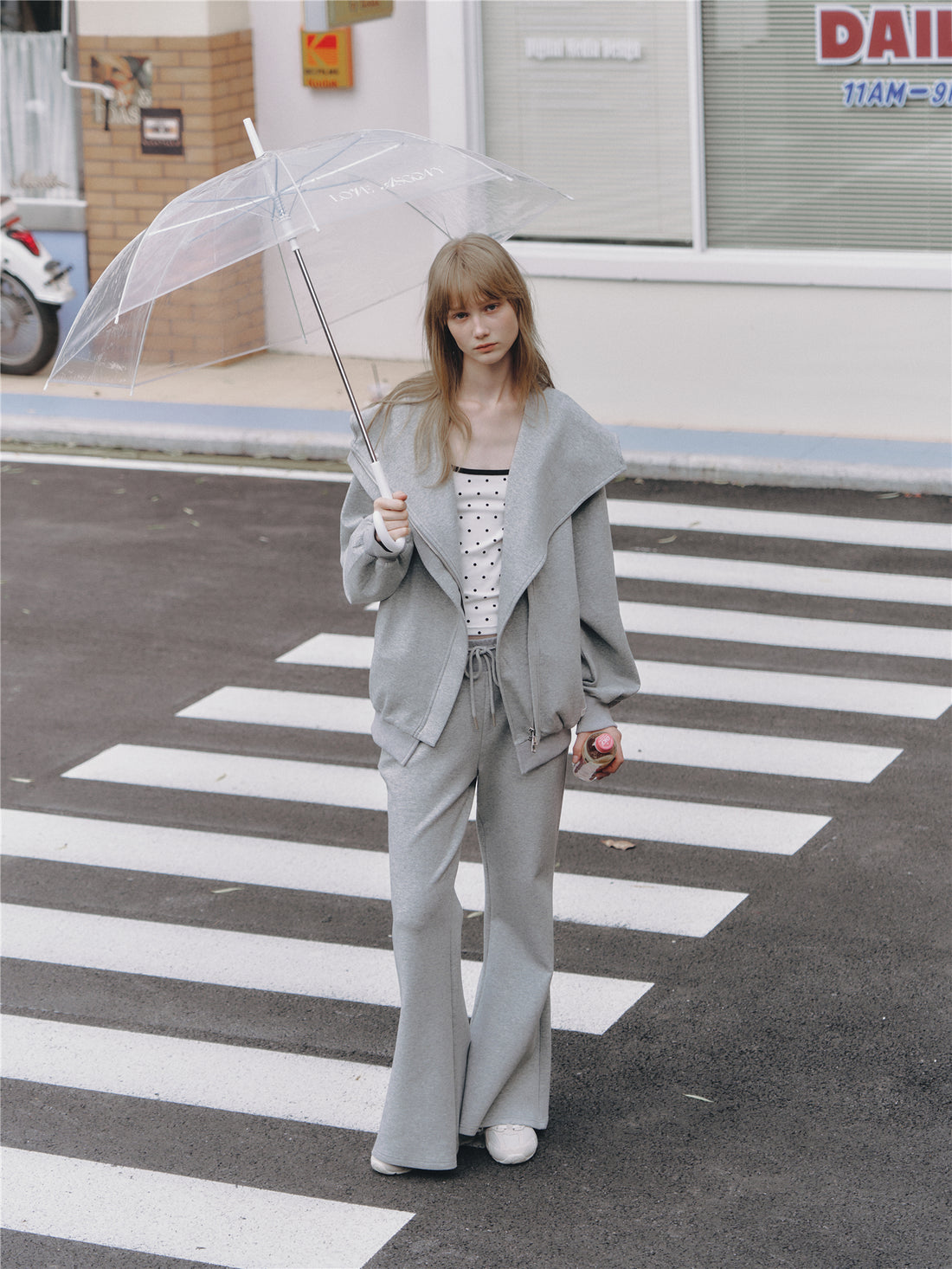 Asgony ASG25665 Oversized Collar Hooded Jacket+ ASG25666 Sweatpants
