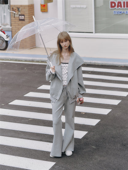 Asgony ASG25665 Oversized Collar Hooded Jacket+ ASG25666 Sweatpants