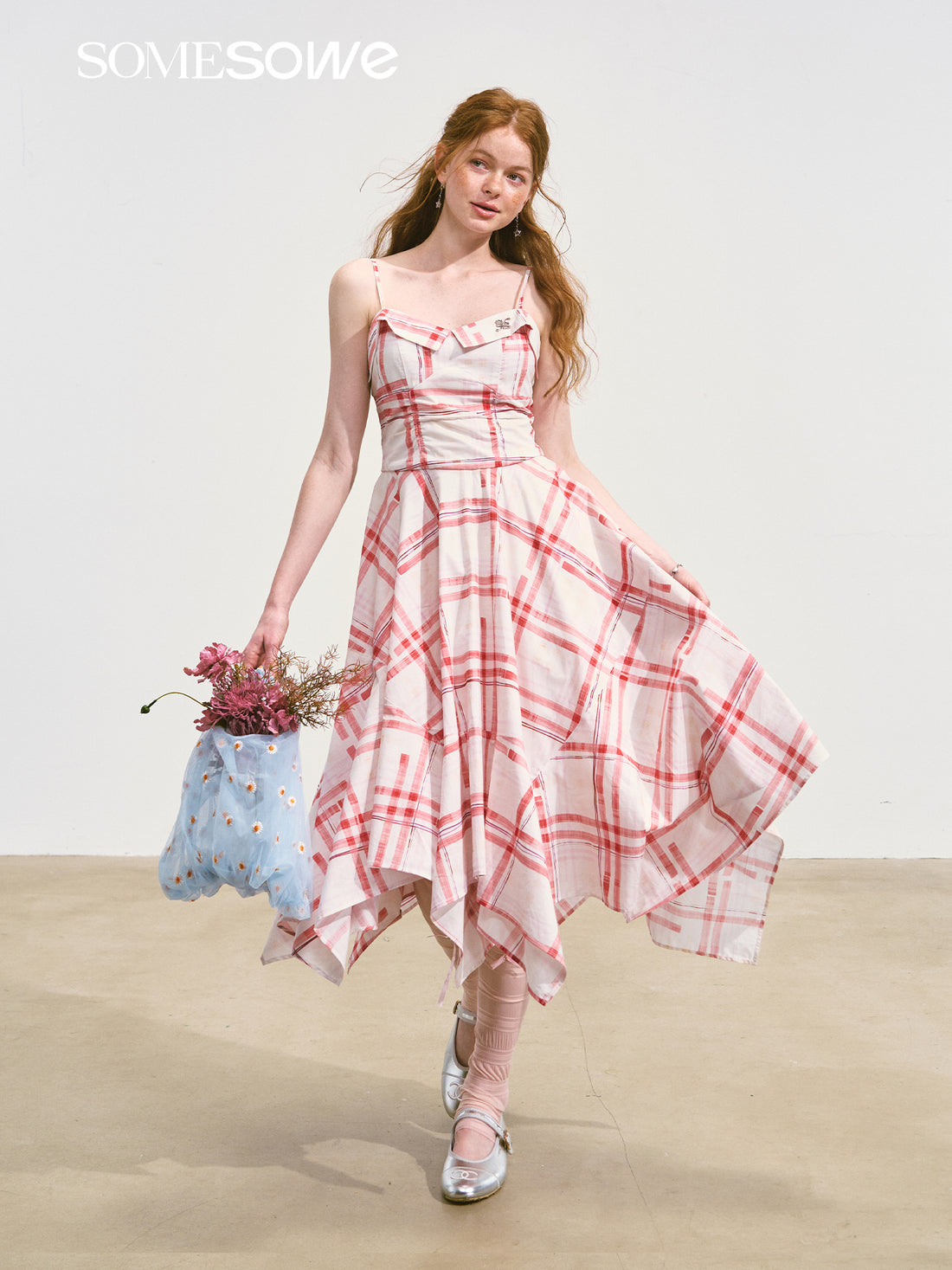 SOMESOWE S2508103 Plaid camisole midi dress