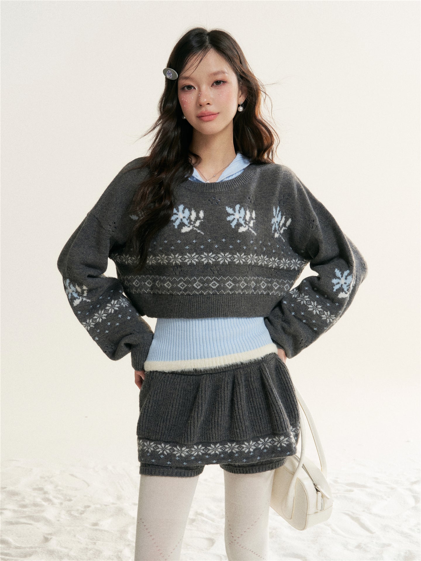 16DEWS 16D25545&amp;16D25546&amp;16D25547 Fel Island Jacquard Knitted Round Neck Hooded Sweater Set