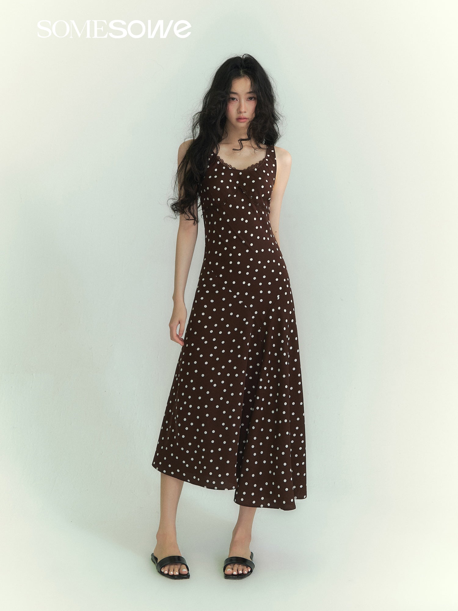 SOMESOWE S2609075 Lace polka dot dress