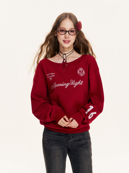 16DEWS 16D25430 Embroidered letter sloping shoulder hoodie