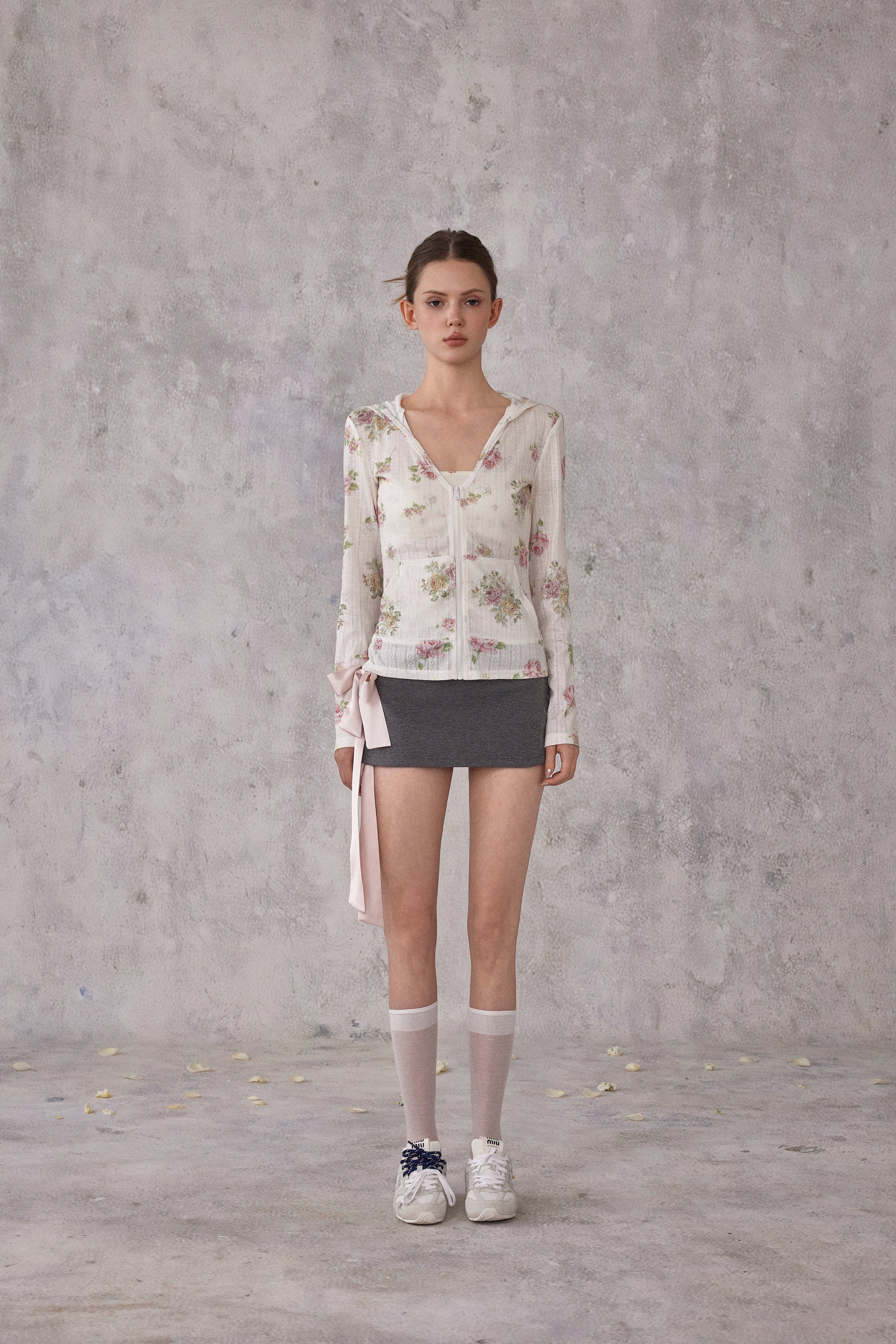 NOMEANSNO N194 Floral hooded long sleeved top
