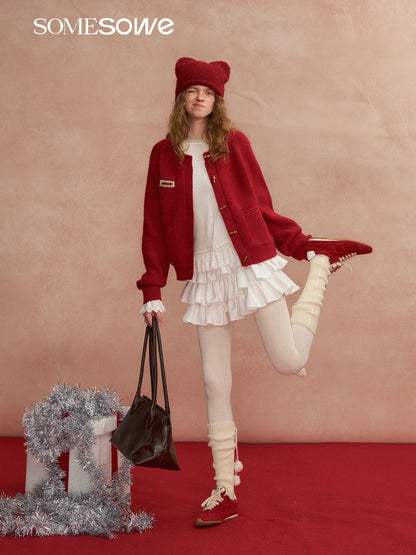 SOMESOWE S2508292 Retro cow horn button round neck sweater cardigan