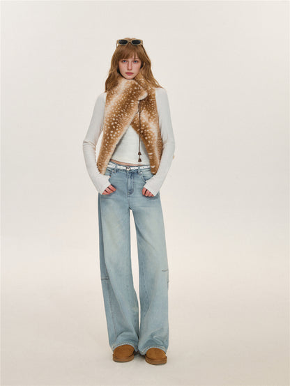 Asgony  ASG26628 Light Blue Curved-Leg Jeans (with Belt)