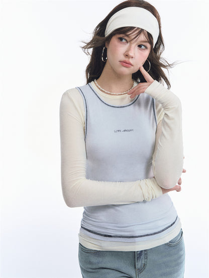 Asgony ASG26548 Wool Modal Contrast-Trim Two-Piece Base T-Shirt