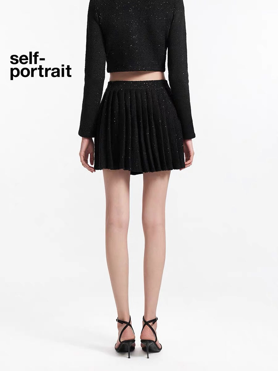 Self-Portrait BLACK SEQUIN MINI SKIRT