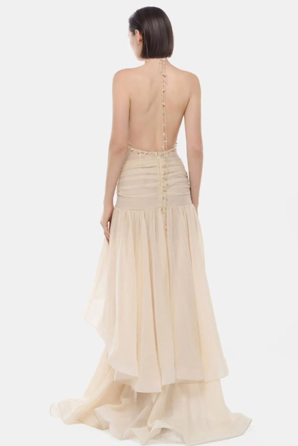 MONTSAND IVORY CUT-OUT HALTER DRESS