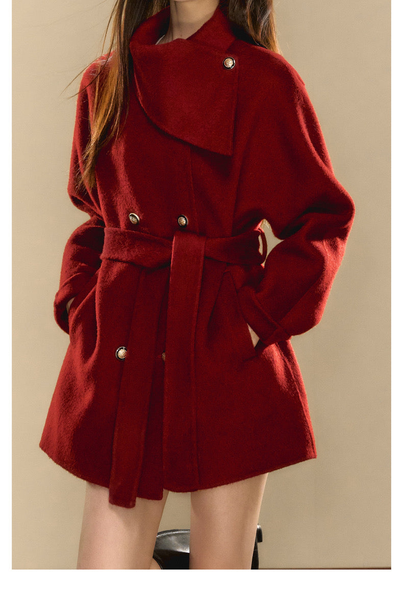 OShea 4D01D1036 Lapel Midi Coat-red