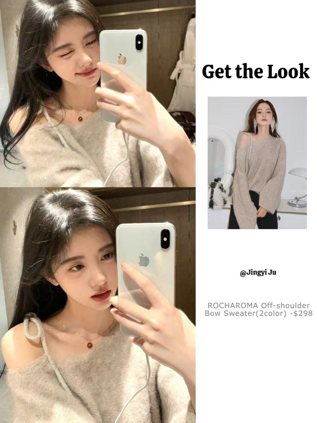 ROCHAROMA Off-Shoulder Bow Sweater(2color)