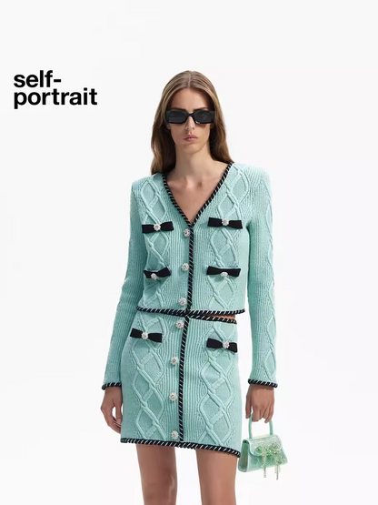 Self-Portrait Sale MINT GREEN  KNIT CARDIGAN