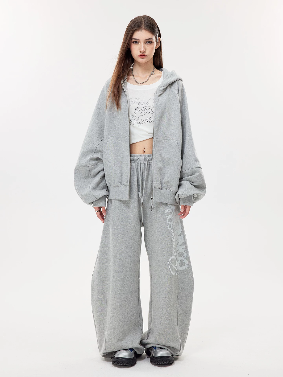 Nova Street Grey Heavy Detail Curved Leg Sweatsuit(SEPERATE)