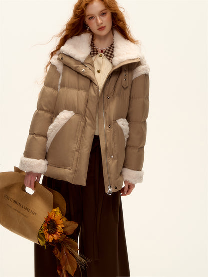 AsGony ASG25508 Lamb wool splicing loose windproof down jacket