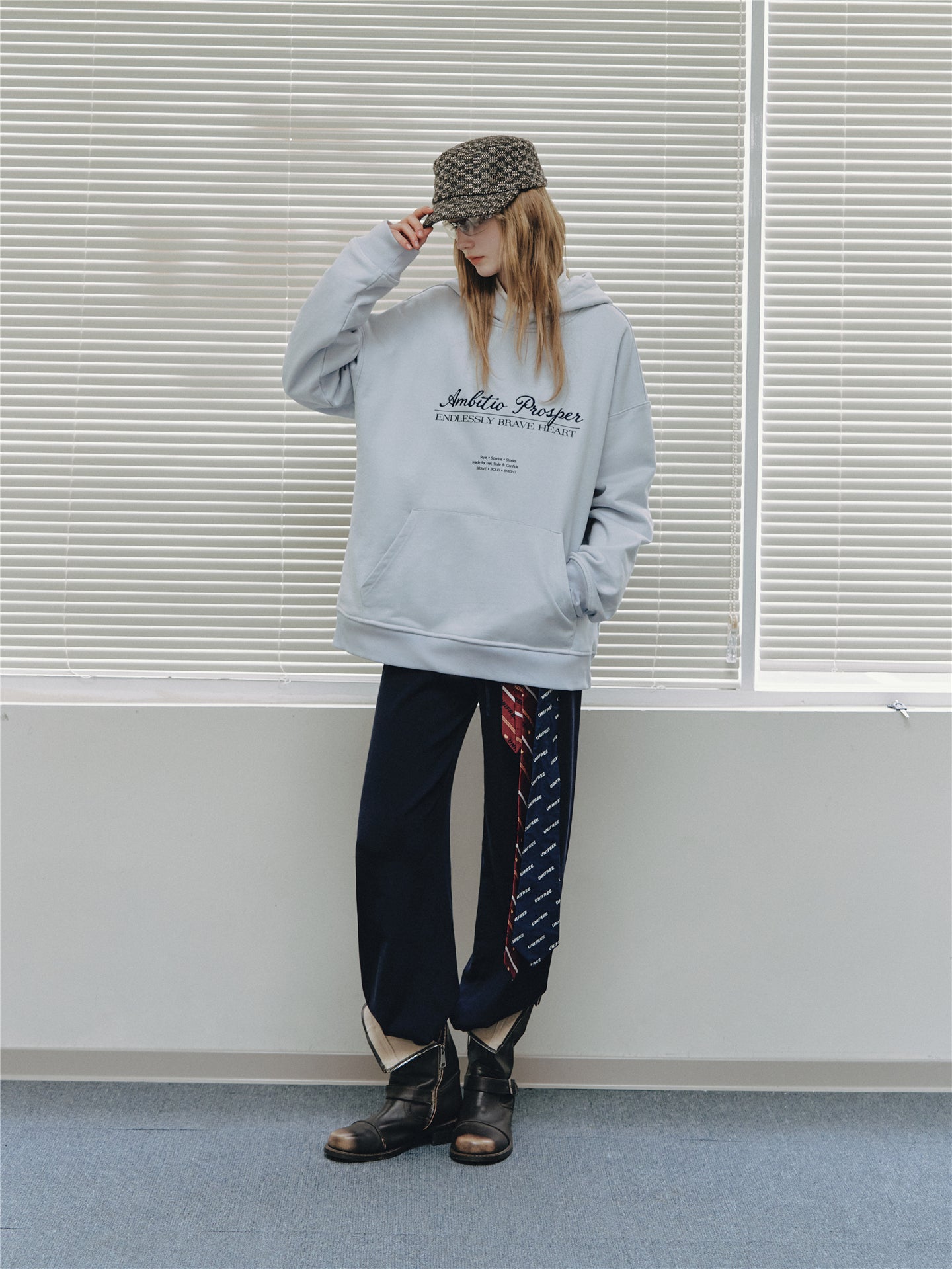 Asgony ASG26537 Cotton Hooded Embroidered Pullover Sweatshirt