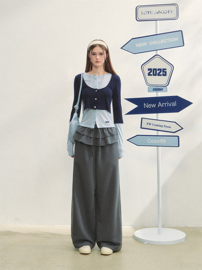 AsGony ASG25289 Fake two piece contrasting long sleeved tops