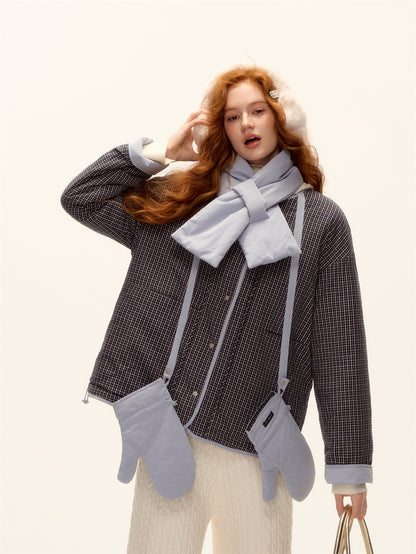 AsGony ASG25456 Double sided plaid scarf gloves cotton suit set