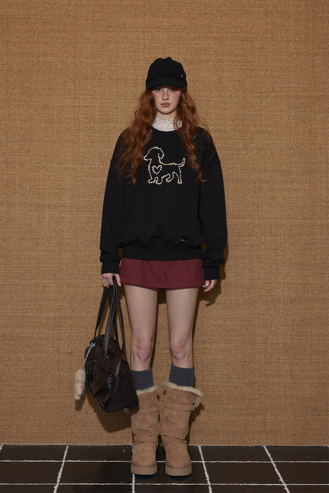 AsGony ASG25438 Knitted nail animal pattern round neck hoodie